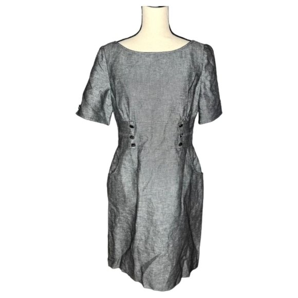 Tahari ASL Gray Short Sleeve Linen Blend Sheath Dress w/ Pockets Size 8 Petite - Picture 8 of 8